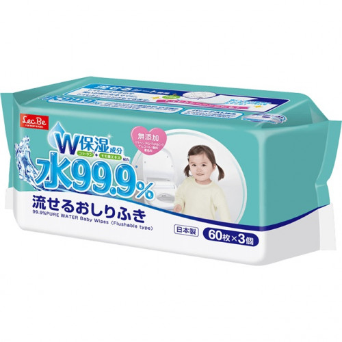 Baby wet flushable wipes Lec.Be 99.9% 180pcs(60x3)