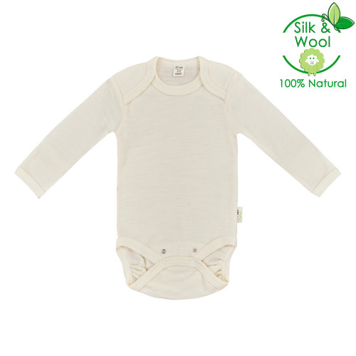 Bio Baby Merino wool bodysuit with long sleeves