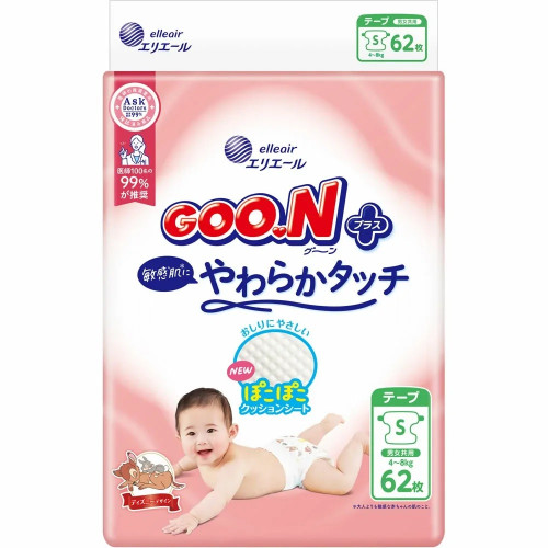 Goo.N Plus Diapers for sensitive skin S 4-8kg 62pcs Goo.N Plus Diapers for sensitive skin S 4-8kg 62pcs
