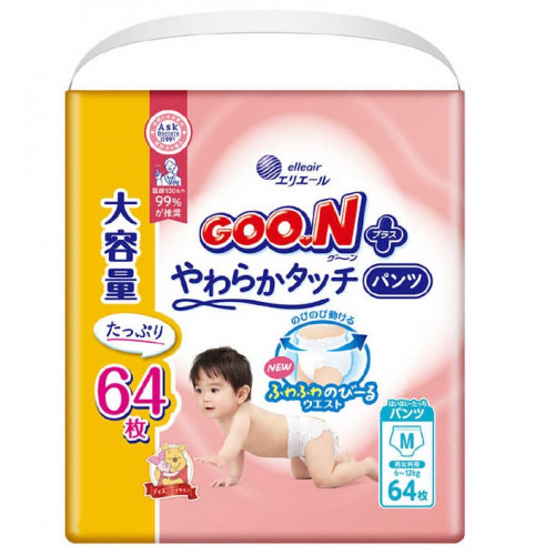 Goo.N Plus Подгузники-трусики для чувствительной кожи PM 6-12кг 64шт