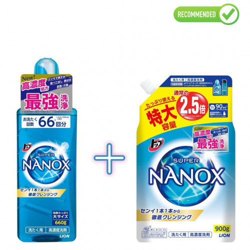Lion "Top Super Nanox" concentrated liquid laundry detergent 660g + refill 900g