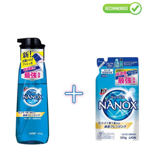 Lion Top Super Nanox Concentrated liquid laundry detergent, bottle with pump 400ml + refill 350g