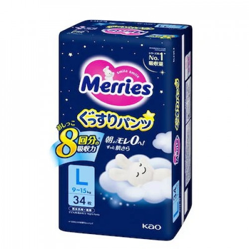 Merries Nighttime diapers-panties PL 9–15 kg 34pcs Merries Nighttime diapers-panties PL 9–15 kg 34pcs