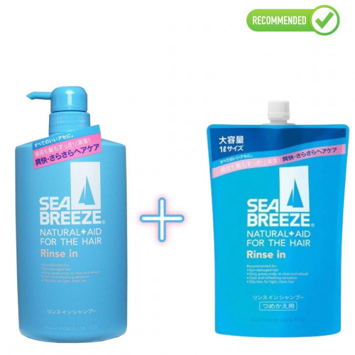 Shiseido Sea Breeze Шампунь и кондиционер для волос 2 в 1 от перхоти с ментолом 600мл + наполнитель 1000мл