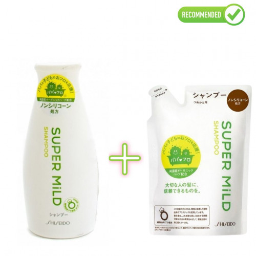 Shiseido Super Mild Shampoo for hair with herbal fragrance 220ml + refill 400ml
