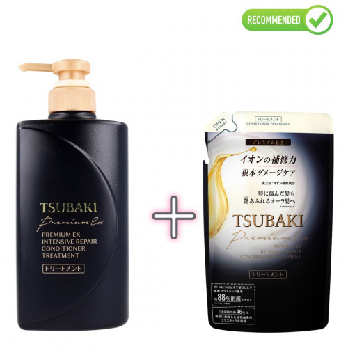 Shiseido Tsubaki Premium EX Восстанавливающий кондиционер-маска для повреждённых волос 490мл + наполнитель 363мл