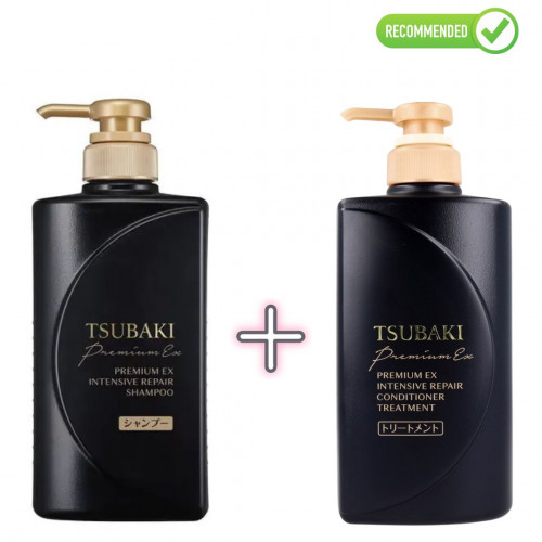 Shiseido Tsubaki Premium EX Восстанавливающий шампунь и кондиционер-маска для повреждённых волос 490мл