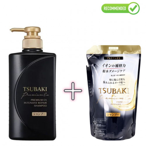 Shiseido Tsubaki Premium EX Восстанавливающий шампунь для повреждённых волос 490мл + наполнитель 363мл