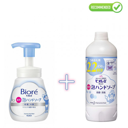 Biore U antibacterial liquid hand soap with a light citrus scent 240ml + refill 450ml