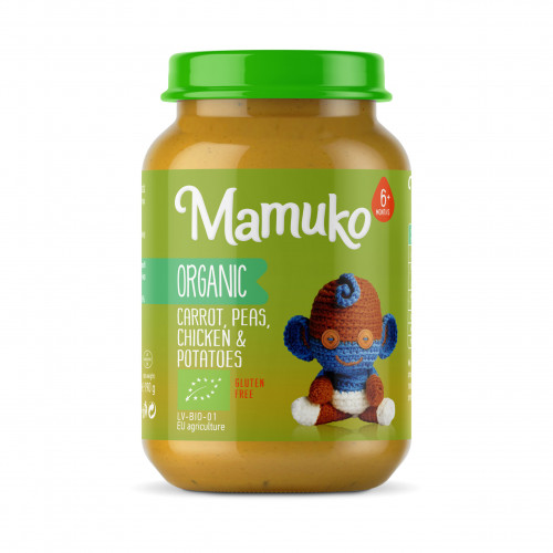 MAMUKO Organic puree with carrot, peas, potatoes with chicken 190g