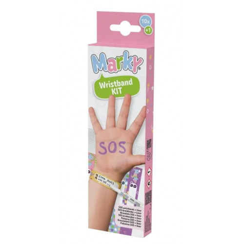 Marky Kids SOS safety wristbands with contact details